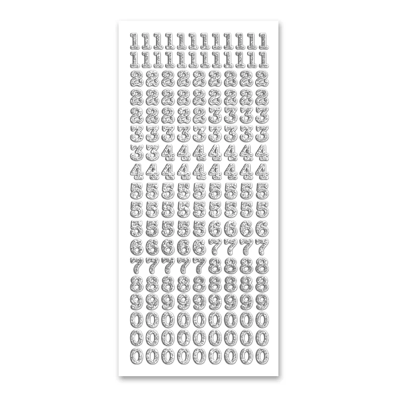 10mm Numbers Silver Self Adhesive Stickers Glitter / Silver