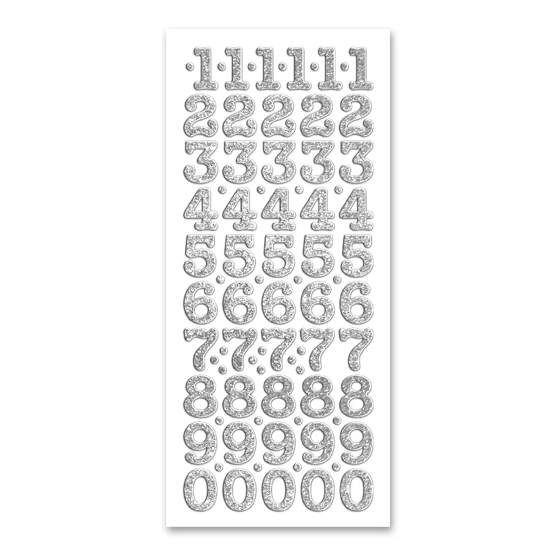 20mm Numbers Silver Self Adhesive Stickers Glitter / Silver