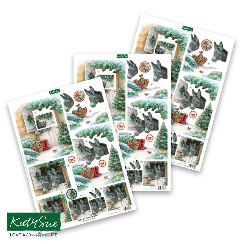 Die Cut Decoupage – Christmas Donkeys (pack of 3)