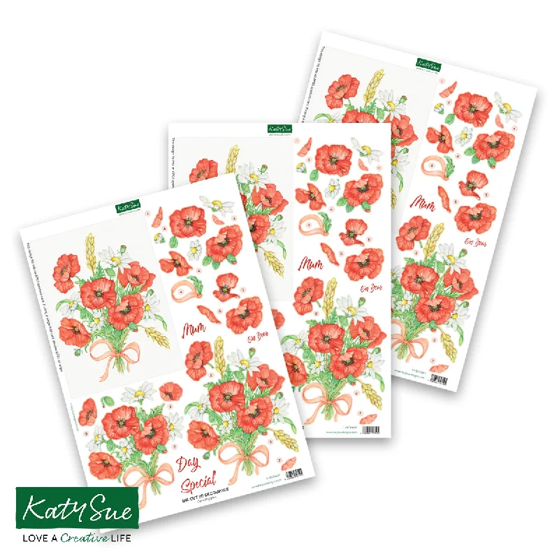 Die Cut Decoupage – Cornfield Poppies (pack of 3)