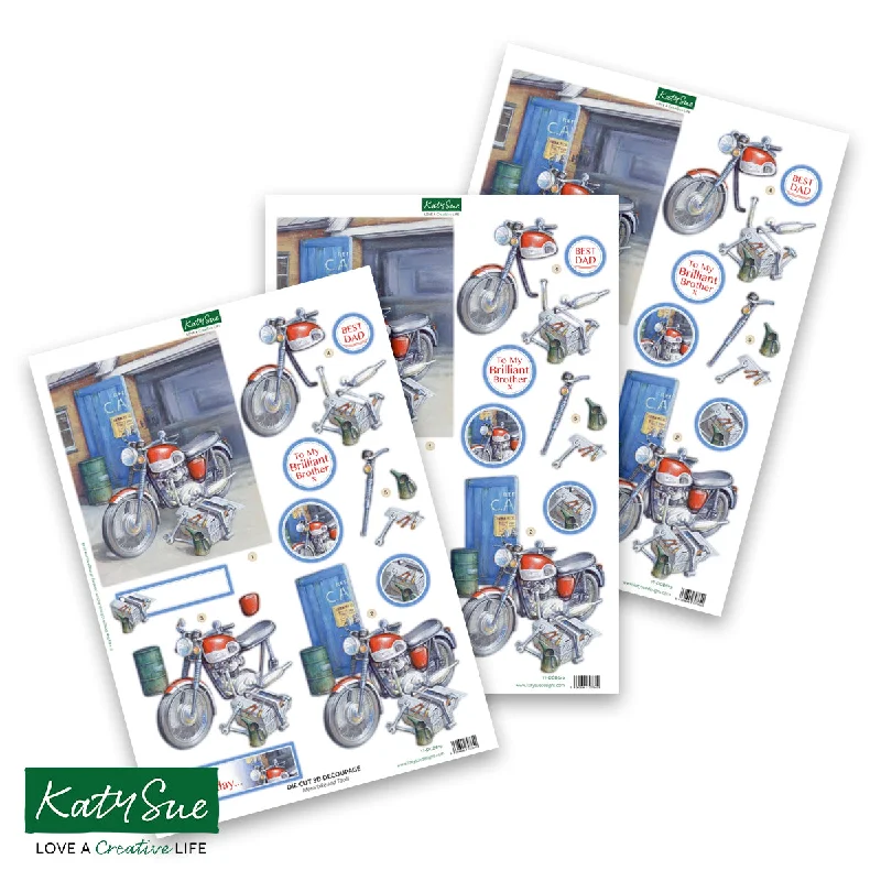 Die Cut Decoupage – Motorbike & Tools (pack of 3)