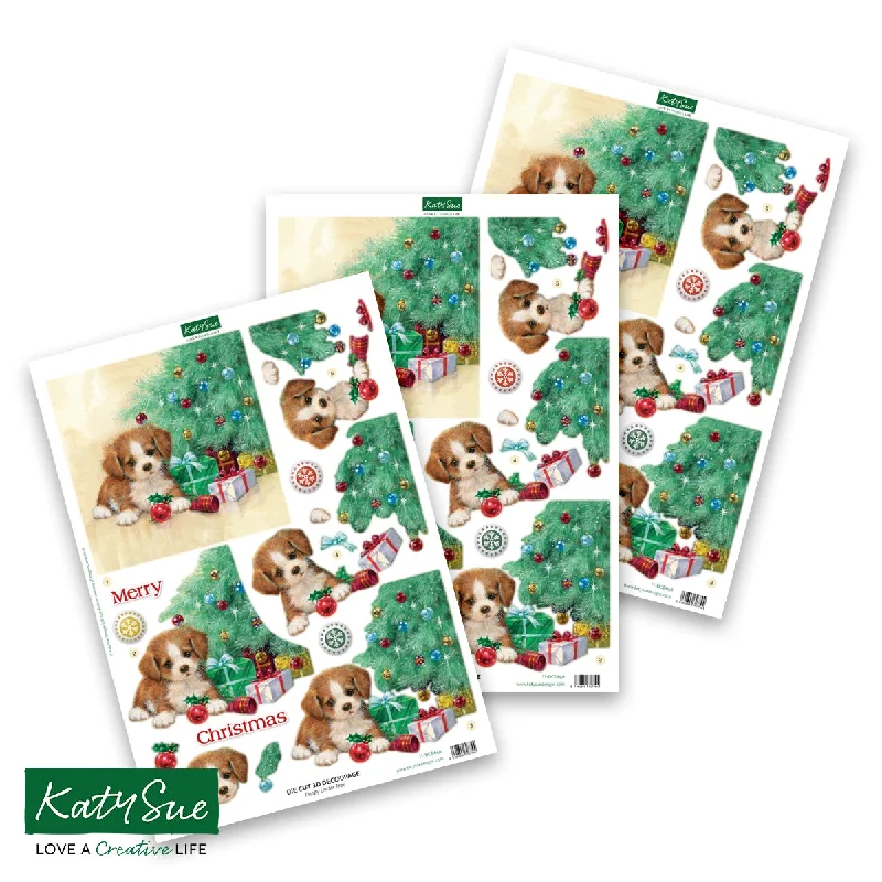 Die Cut Decoupage – Puppy Under Tree (pack of 3)