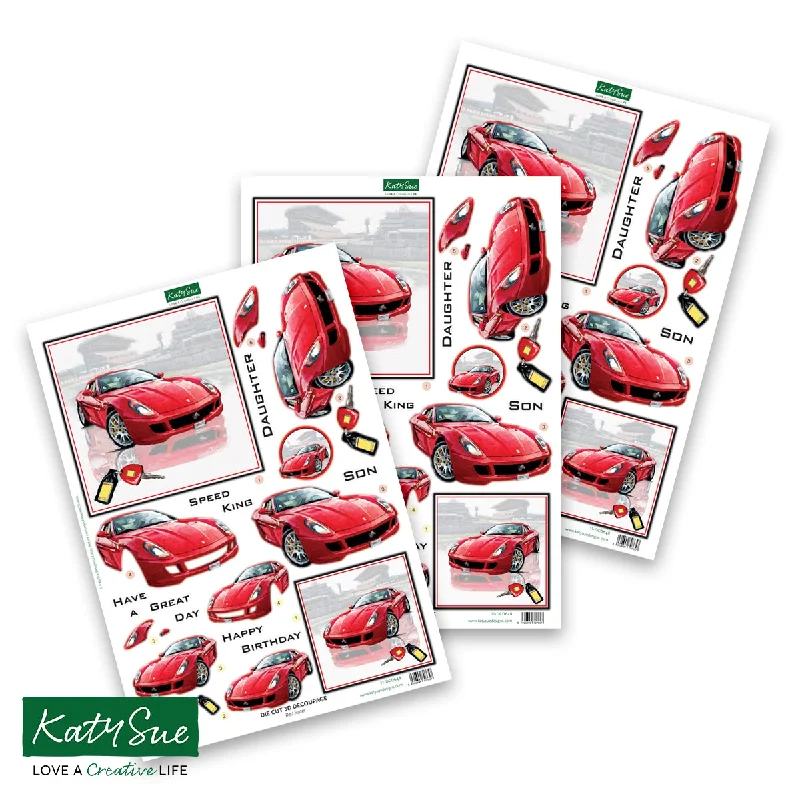 Die Cut Decoupage – Red Racer (pack of 3)