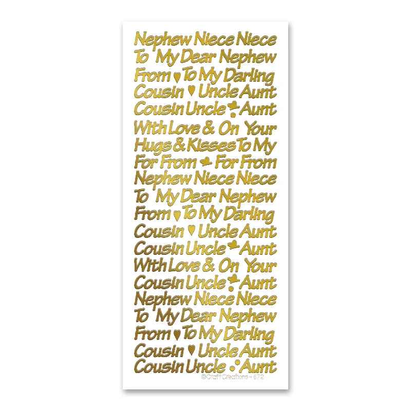 Nephew/Niece Etc Gold Self Adhesive Stickers